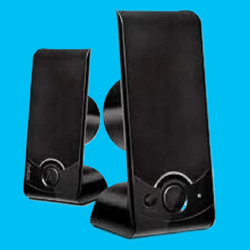 02 Speaker A pair of sleek black multimedia speakers